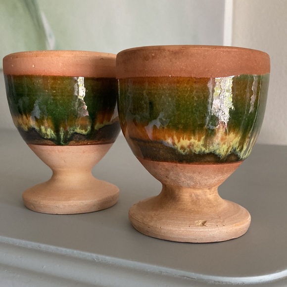 Terracotta Goblets Water or Wine Glasses Earthy Hues Cool Blue Nature Element 2 - Picture 4 of 11